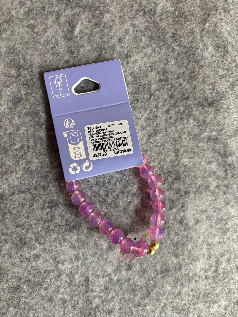 Claire's Purple-Pink Beaded Unicorn Charm Bracelet